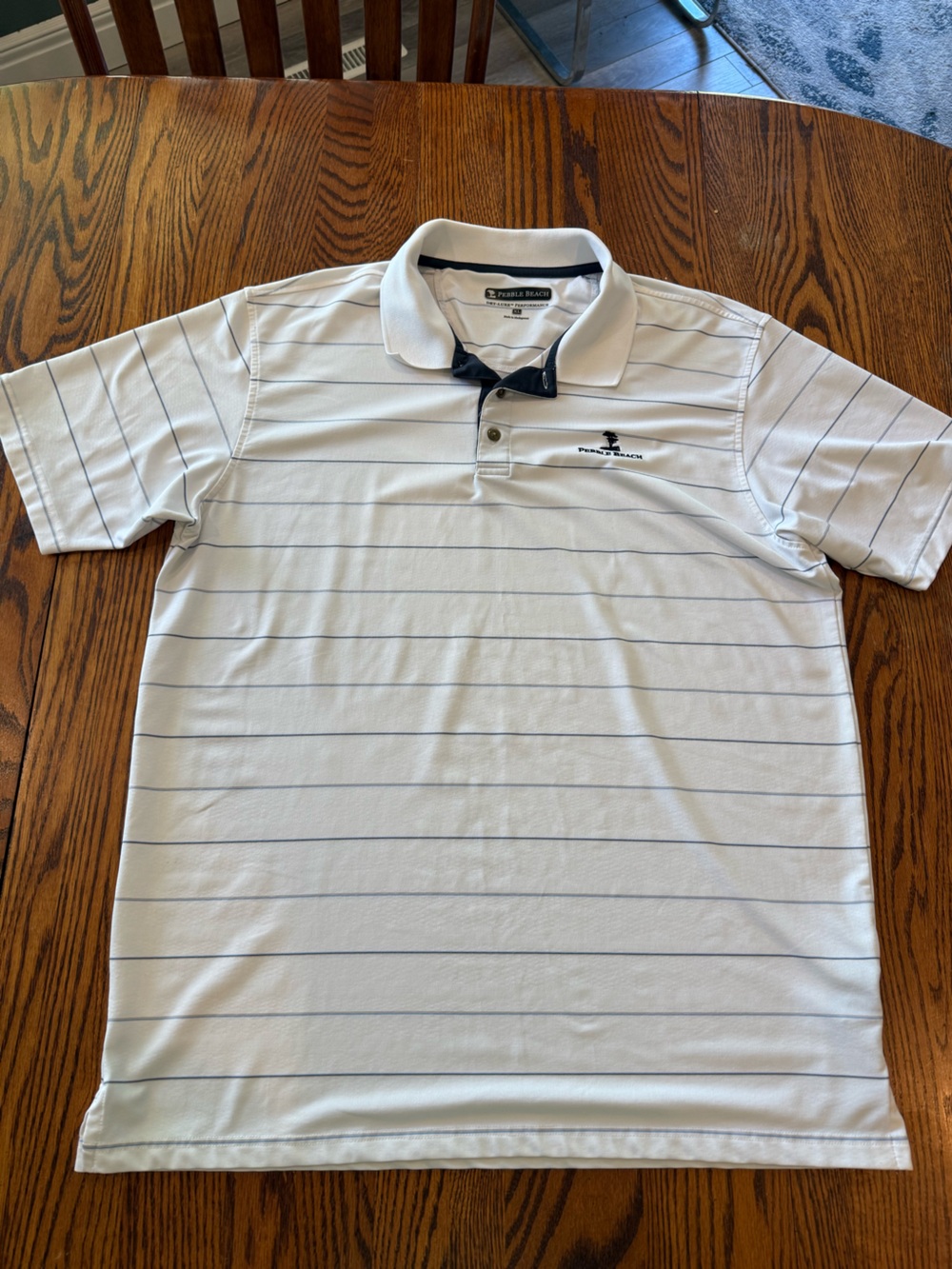 Pebble Beach White Polo with Navy Pinstripes - size XL